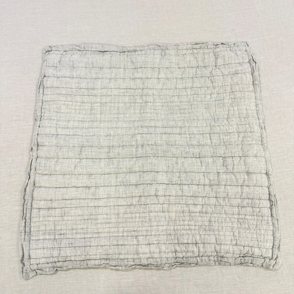 West Elm Linen Quilted Pillow Shams Set of 2 Light Grey White Euro